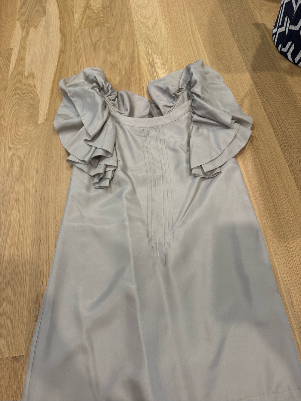 Floreat Ruffle-Sleeve Midi Dress in Light Gray
